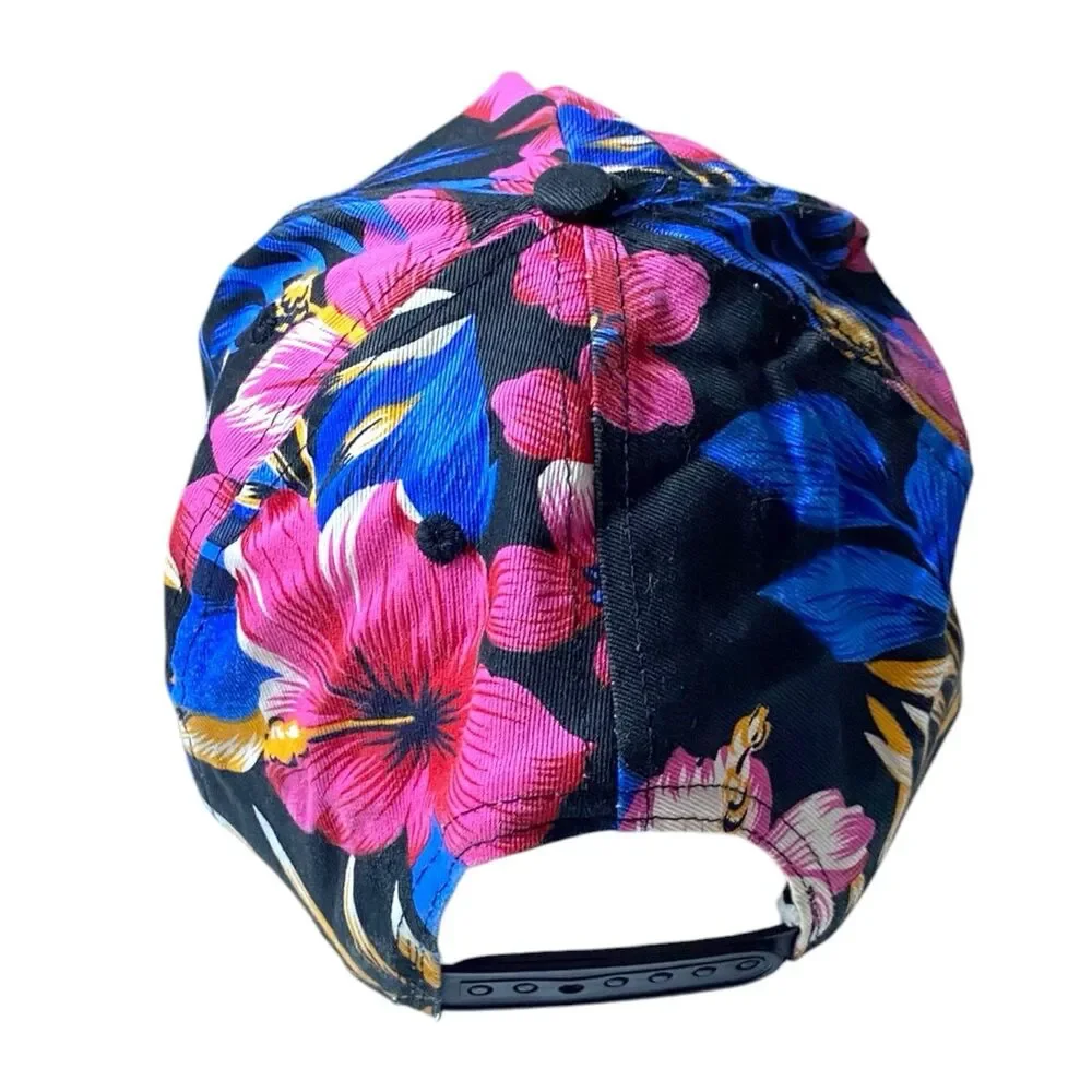 Vintage 90s San Sun Floral Hawaiian Tropical Snapback Hat Cap Hawaii Canvas